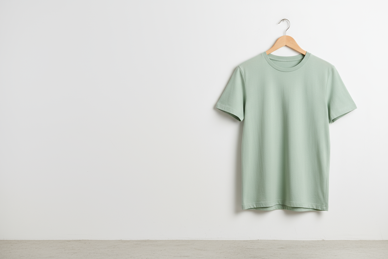 aesthetic solid t shirt on hanger on right side of frame 